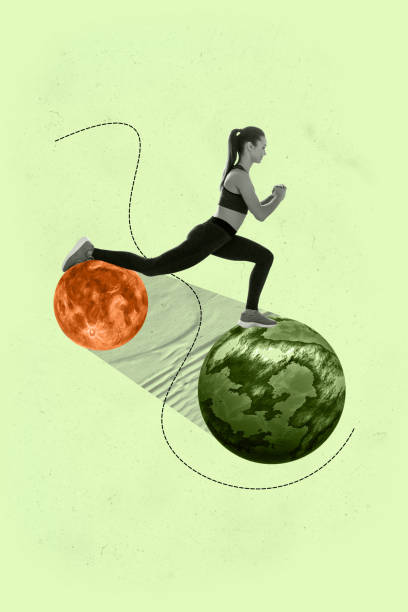 istock Vertical poster collage young attractive sportswoman do exercise practice training world earth moon planet workout leg stretching 2181895103