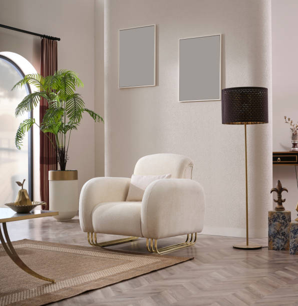 Large luxury modern bright interiors Living room mockup illustration 3D rendering image