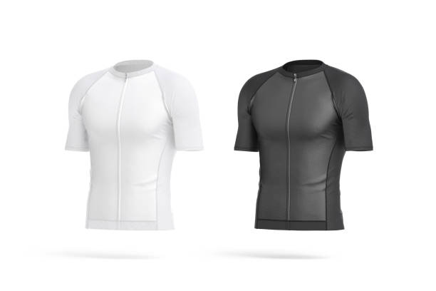 istock Blank black and white cycling zip jersey mockup, side view 2181902171