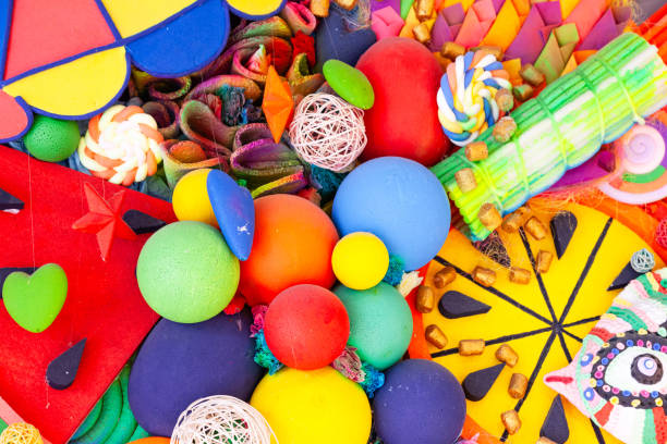 istock Various plastic decorative ornaments collected in a pile, close-up. 2181903506