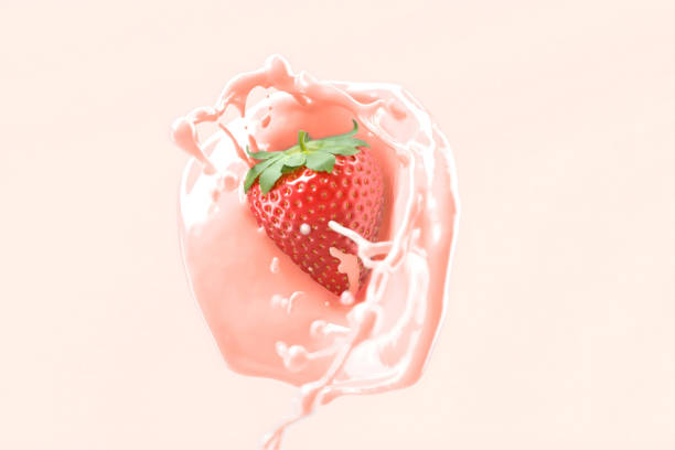 istock Strawberry falling in yogurt splash mockup, depth of field 2181906363