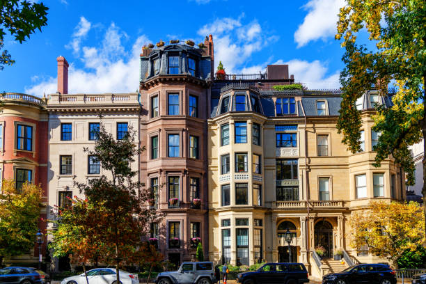 An Elegant Historical building facade in Commonwealth avenue, Back Bay,  Boston,, Massachusetts, USA