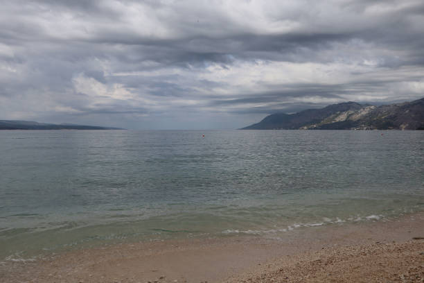 Picturesque view of the sea during a thunderstorm, rainy day on the Adriatic