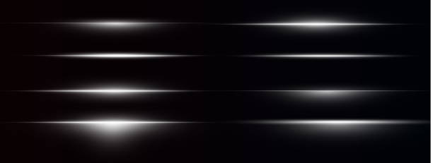 illustrazioni stock, clip art, cartoni animati e icone di tendenza di linee di luce laser. luce al neon orizzontale. linee di velocità orizzontali rosse e bianche al neon. strisce luminose. raggi laser. linee leggere di movimento e velocità in colore neon. bellissimo lampo di luce e scintille. - attrezzatura per illuminazione