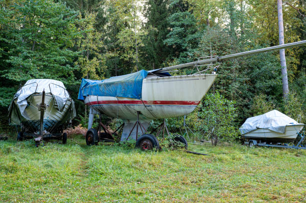 istock Boats on trailers ready for Swedish winter 2181926612
