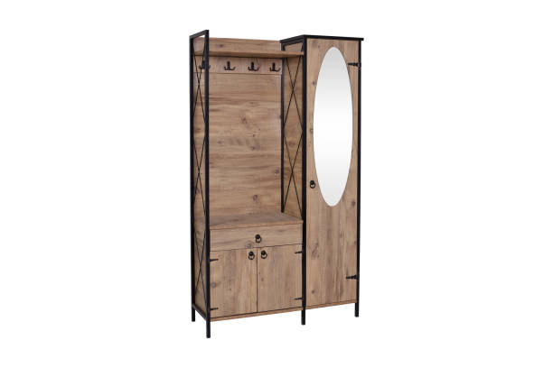 istock Modern Wooden Wardrobe with Mirror and Hooks - Stylish Storage Solution for Bedrooms and Entryways 2181927555