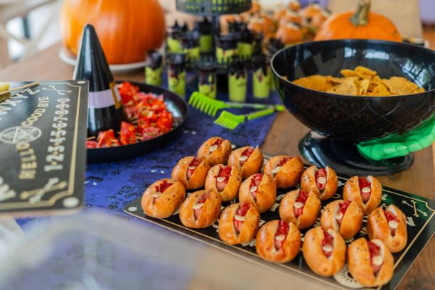 istock Halloween-themed catering served on a table at a costume party 2181928418