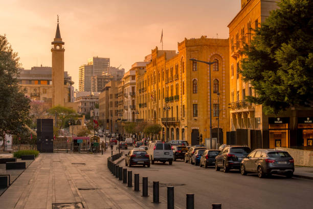 The scenic sunset on Beirut streets in Lebanon.