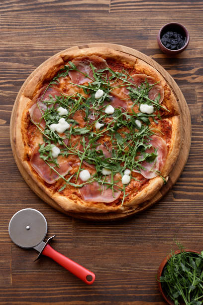 istock Top View of Delicious Prosciutto Pizza 2181930175