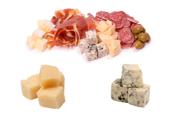 istock Cheese, olives, salami, jamon isolated on a white backgrund. 2181931719