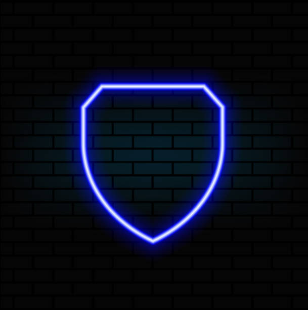 istock shield neon sign, modern glowing banner design, colorful modern design trends on black background. Vector illustration. 2181939011