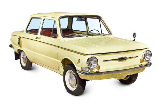 istock Yellow retro car isolated on white 2181940299