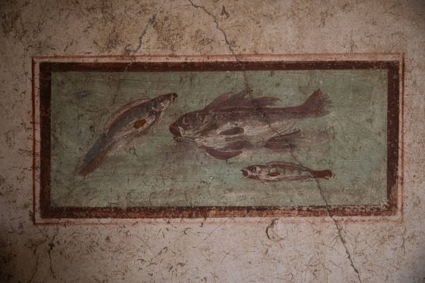 istock Pompeii fresco painting fish on wall 2181942355