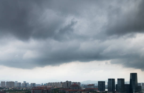 istock Dark stormy clouds over Chinese city 2181944570