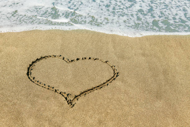 Heart shape drawnn on the sandy beach