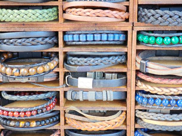 colorful leather  bracelets in a shop