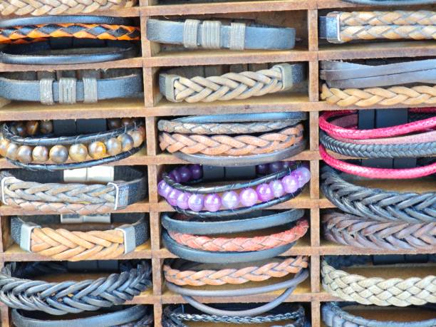 colorful leather  bracelets in a shop