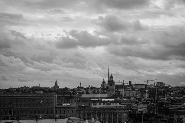 View of a cityscape in black and white