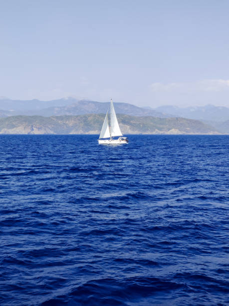 istock a beautiful ship is sailing in the blue sea 2181962393