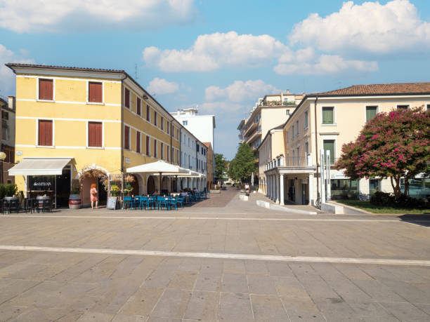 Mestre, Italy - August 31 2024: Piazza Erminio Ferretto square. Mestre is a borough of the comune of Venice on the mainland opposite the historical island city.