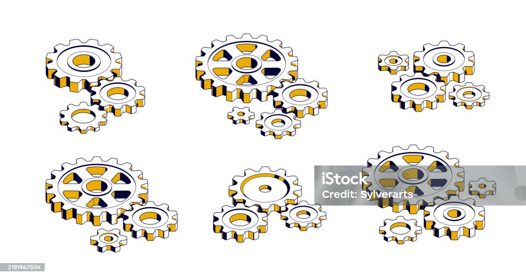 Engineer Cogs Mechanical Engineering Concept Set Gears And Cogs Composition Isometric ...