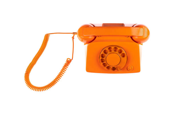 istock vintage orange telephone with handset isolated on white background 2181967877