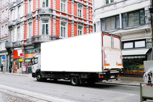 Delivery truck in a city