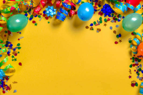 istock Party Decorations on yellow background Celebration concept 2181971467