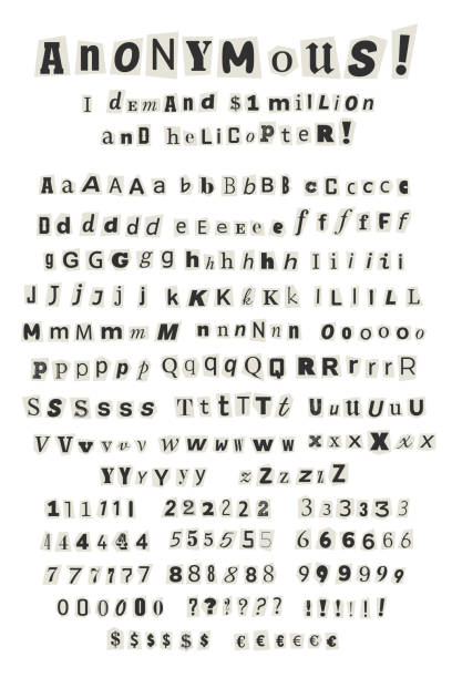 istock Anonymous criminal letters cut from newspapers and magazines. Cut out ransom vector letters alphabet. Black and white Blackmail or ransom kidnapper anonymous note font. Vector illustration. 2181975120