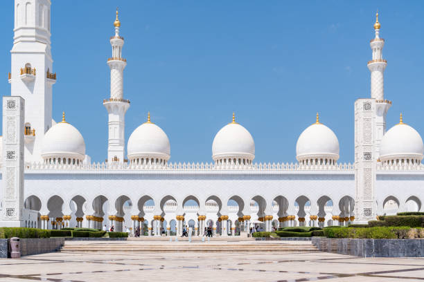 Abu Dhabi, United Arab Emirates - March 15, 2023:View of the spectacular Sheikh Zayed Grand Mosque during a sunny day