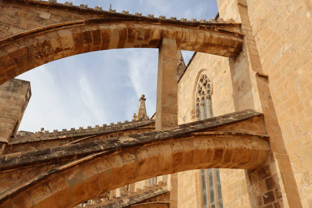 istock Underneath View of Two Arches at Mallorca Cathedral, Palma, Spain 2181984616
