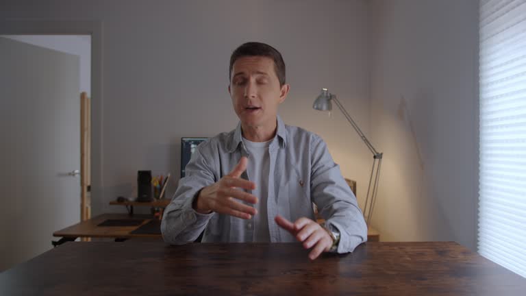 Blogger Engaging in a Professional Discussion within a Modern Workspace Framework and Setting