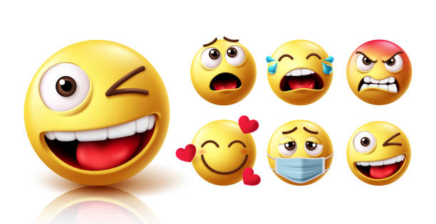 istock Emoji winking face character vector set. Emojis wink, blink and cute face emoticon with shock, crying, angry, in love, sick 2182014057