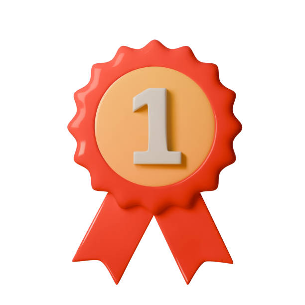 istock 3D vector illustration of red award ribbon with 1 badge. Clean, modern emblem design for celebrating achievements, victories, or best performance. Perfect for branding, certificates, or event promotions 2182021768