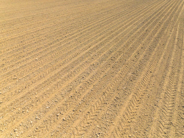 istock Plowed agricultural field, view from above, background. 2182027110