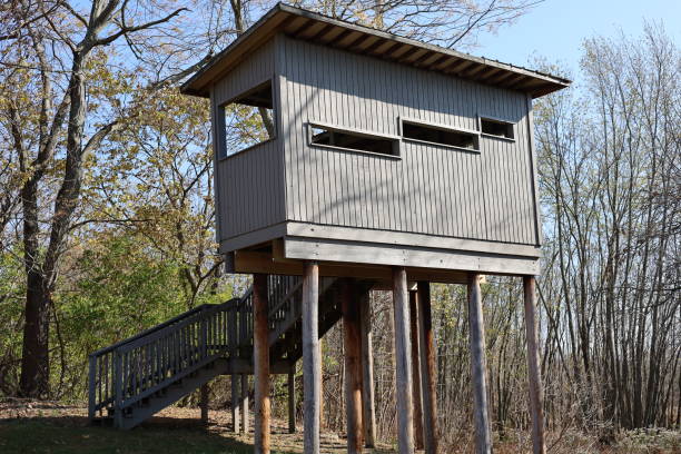 Bird blind birding observation tower in public park