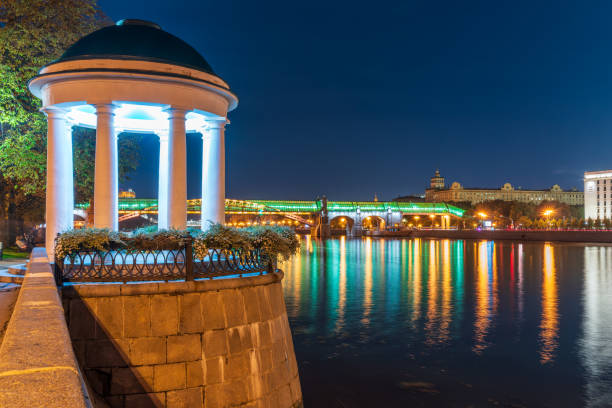 istock Pushkinskiy bridge with night illumination. Bridge to Gorky Park. 2182035278