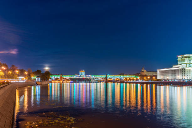 istock Pushkinskiy bridge with night illumination. Bridge to Gorky Park. 2182035285