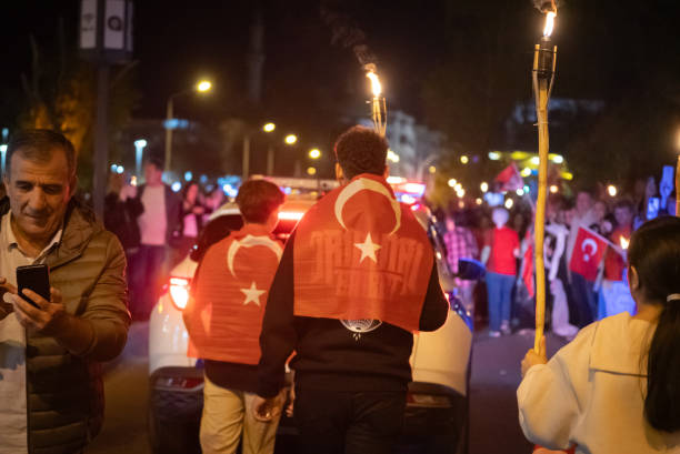 Manavgat-Antalya:Türkey  October 29,2024 The 100th Anniversary of the Republic Day is being celebrated. People are walking in the streets of Manavgat with Turkish flags in their hands, lanterns and banners.The Republic of Turkey was declared on 29 October 1923. Republic Day is a national holiday celebrated every year on 29 October in Turkey.