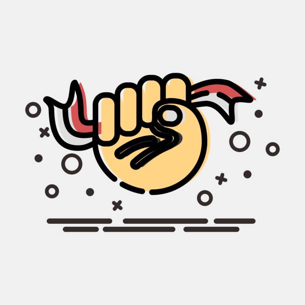 istock Icon hand holding ribbon. Indonesian independence day celebration elements. Icons in MBE style. Good for prints, posters, etc. 2182043864