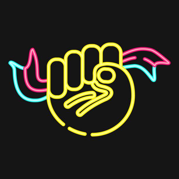 istock Icon hand holding ribbon. Indonesian independence day celebration elements. Icons in neon style. Good for prints, posters, etc. 2182043906