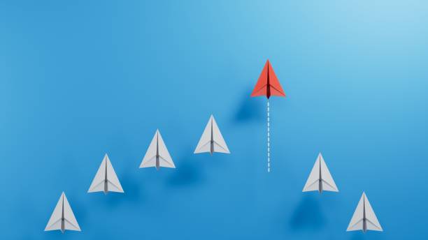 istock Business concept for new ideas creativity, innovative solution and Leaderplane concept with blue paper plane leading among white.3D rendering on blue background. 2182044238
