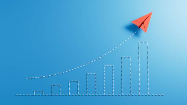 istock Red paper plane with growing a sketch graph on blue background, Growth and successful concept.new ideas. paper art style. creative idea.3D rendering on blue background. 2182044301
