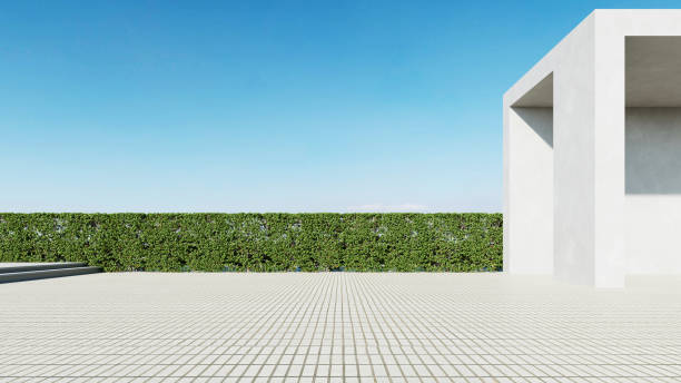 istock 3d render of abstract modern concrete white architecture with empty cement floor, minimal exterior, car presentation background. 2182044765