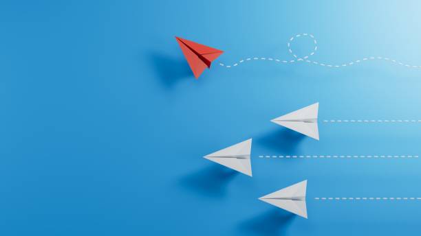 istock Red paper plane are different from others on blue background. Think different. Business for innovative, solution concepts.3D rendering on blue background. 2182048374