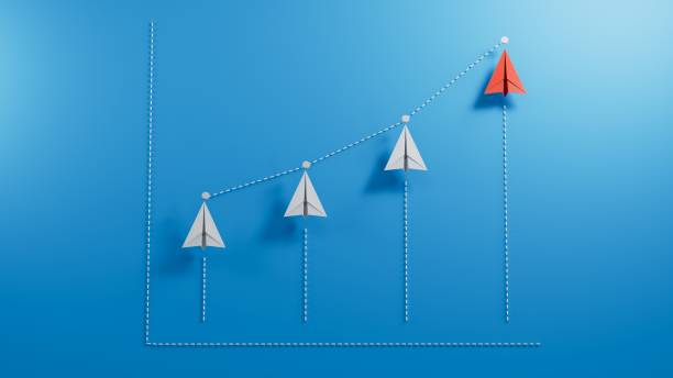 istock Graph diagram from planes with increase growth. Finance and business concepts. 3D Illustration.3D rendering on blue background. 2182048748