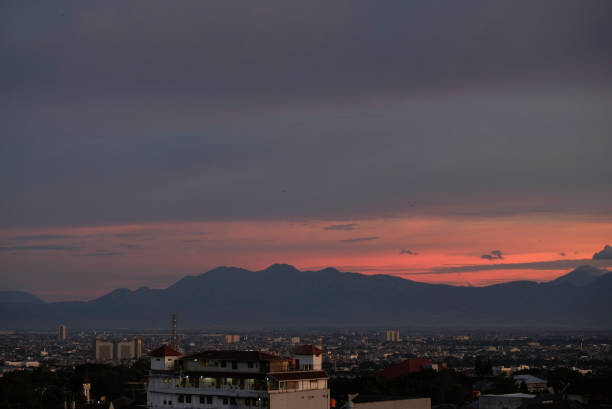 istock Beautiful sunset of Bandung viewed from Dago area. 2182053589