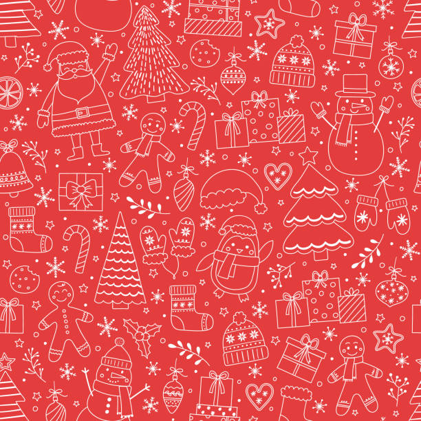 istock Christmas seamless pattern with cute cartoon characters and decorations. Wallpaper design. Vector illustration 2182056801