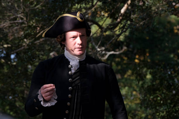 Thomas Jefferson reenactment Williamsburg, Virginia: USA October 26, 2024: On a beautiful fall day in Colonial Williamsburg, actor of third president Thomas Jefferson giving his speech about his time in the government. hhh stock pictures, royalty-free photos & images
