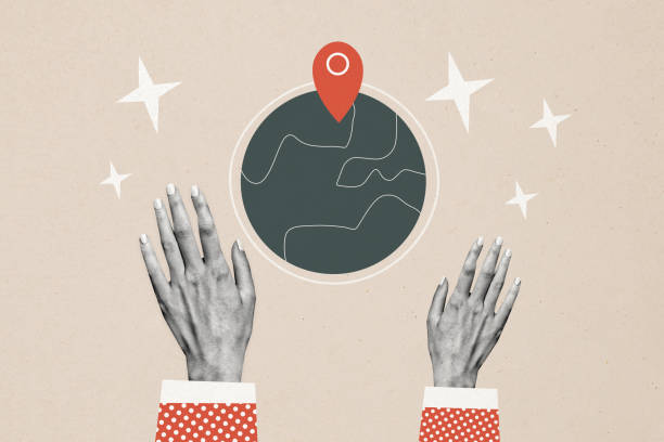 istock Composite trend artwork sketch image photo collage of copyspace travel moving earth globe planet cosmos geo point location huge hands up 2182059199